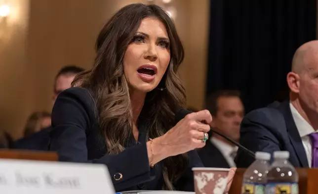 Homeland Security Secretary Kristi Noem appears before the House Committee on Homeland Security on Capitol Hill in Washington, Thursday, Dec. 11, 2025. (AP Photo/Mark Schiefelbein)