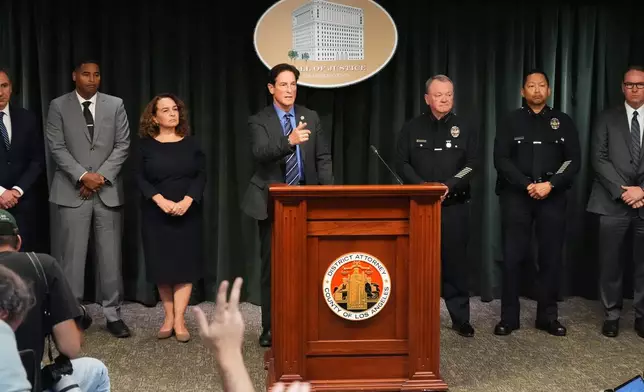 Los Angeles District Attorney Nathan Hochman announces developments about the murder case of Rob Reiner and his wife Michele Tuesday, Dec. 16, 2025, in Los Angeles. (AP Photo/Damian Dovarganes)