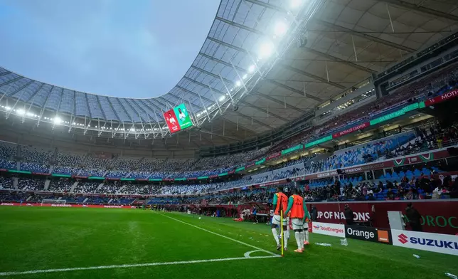 A general view of the Tangier Grand Stadium is seen during the Africa Cup of Nations group D soccer match between Senegal and Botswana in Tangier, Morocco, Tuesday, Dec. 23, 2025. (AP Photo/Mosa'ab Elshamy)