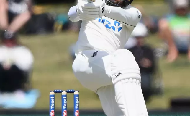 New Zealand's Devon Conway bats against the West Indies on day 3 during their cricket test match in Christchurch, New Zealand, Thursday, Dec. 4, 2025. (Chris Symes/Photosport via AP)