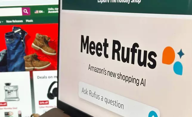 FILE - Amazon's generative AI-powered shopping assistant, Rufus, appears on a computer monitor, Dec. 1, 2024, in New York. (AP Photo/Peter Morgan, File)