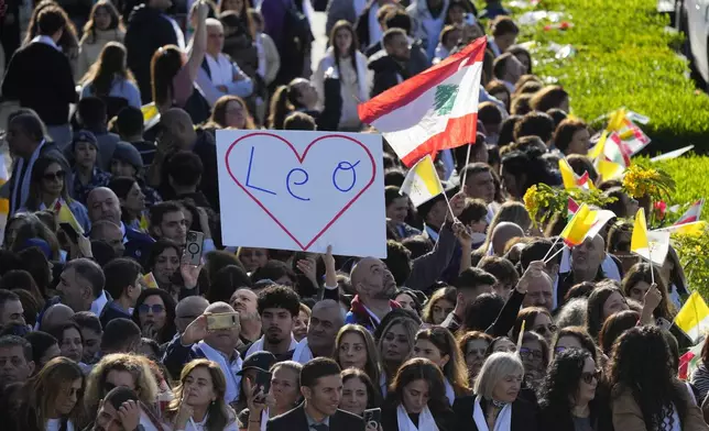Pope Leo XIV visits the Psychiatric Hospital of the Cross in the town of Jal el-Dib, north of Beirut, Lebanon, Tuesday, Dec. 2, 2025. (AP Photo/Hassan Ammar)