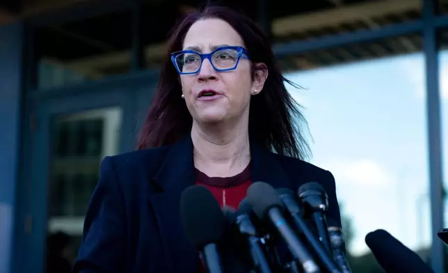 FILE - Rep.-elect Laura Friedman, D-Calif, talks to reporters after attending new Congress member orientation, Tuesday, Nov. 12, 2024, on Capitol Hill in Washington. (AP Photo/Jose Luis Magana, File)
