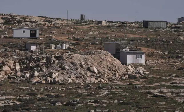An Israeli settlers outpost is seen on area next to the town of As Samu', near the West Bank city of Hebron, Tuesday, Dec. 23, 2025. (AP Photo/Mahmoud Illean)