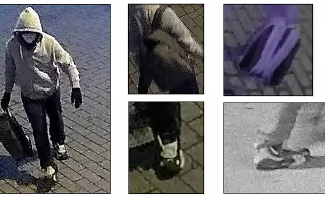 FILE - Images from an FBI poster seeking a suspect who allegedly placed pipe bombs in Washington on Jan. 6, 2021. (FBI via AP, File)