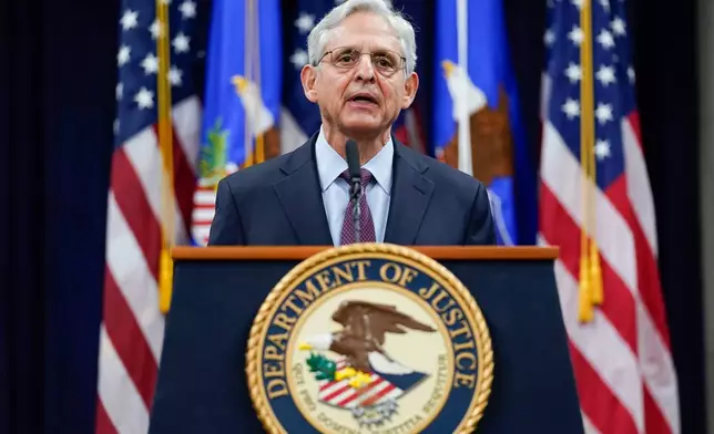 FILE - Attorney General Merrick Garland speaks at the Department of Justice in Washington, Jan. 5, 2022, in advance of the one year anniversary of the attack on the U.S. Capitol. (AP Photo/Carolyn Kaster, Pool, File)