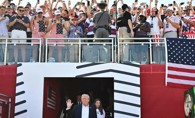 FILE - President Donald Trump, left, and his granddaughter Kai Trump attend the Ryder Cup golf tournament at Bethpage Black Golf Course in Farmingdale, N.Y., Friday, Sept. 26, 2025. (Mandel Ngan/Pool Photo via AP, File)