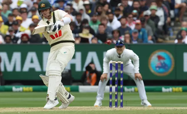 Australia's Steve Smith bats against England during their Ashes cricket test match in Melbourne, Friday, Dec. 26, 2025. (AP Photo/Hamish Blair)