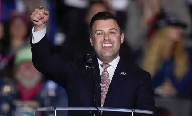FILE - State Rep. Ryan Mackenzie speaks before Republican presidential nominee former President Donald Trump speaks at a campaign rally in Allentown, Pa., Oct. 29, 2024. (AP Photo/Matt Rourke, File)