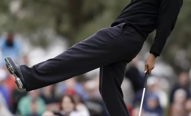 FILE - Tiger Woods reacts to just missing an eagle putt on the 13th hole during the final round of the Buick Invitational golf tournament, Jan. 28, 2007, in San Diego, as Woods made birdie on the hole. (AP Photo/Denis Poroy, File)