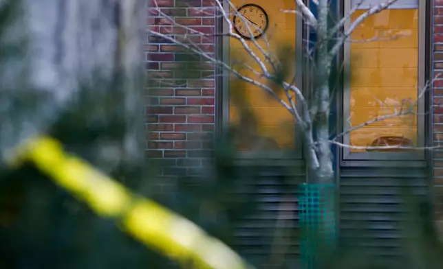 A classroom in Brown University's Barus and Holley building is pictured two days after a shooting occurred inside the building. in Providence, R.I., Monday, Dec. 15, 2025. (Lily Speredelozzi/The Sun Chronicle via AP)