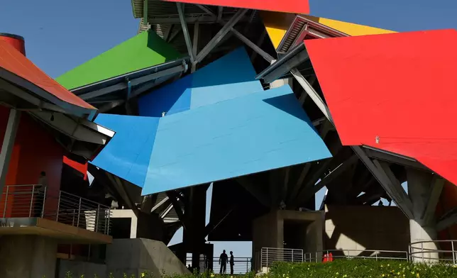 FILE - A view of the Biomuseo, designed by world-renowned architect Frank Gehry, in Panama City, Sept. 27, 2014. (AP Photo/Arnulfo Franco, File)