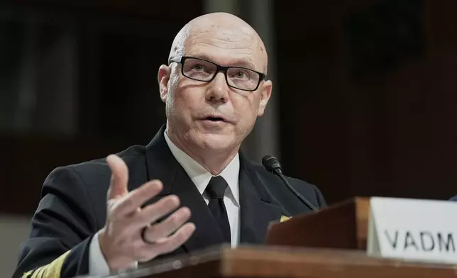 FILE - Admiral Frank M. Bradley testifies during a Senate Armed Services Committee hearing to examine his nomination to be admiral and Commander, United States Special Operation Command, July 22, 2025, at the Capitol in Washington. (AP Photo/Mariam Zuhaib, file)
