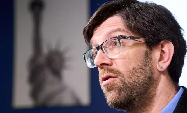 Simon Sandoval-Moshenberg, a lawyer on Kilmar Abrego Garcia's legal team who specializes in federal immigration cases, is interviewed in Fairfax, Va., Monday, Dec. 15, 2025. (AP Photo/Jacquelyn Martin)