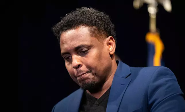 Minneapolis City Council member Jamal Osman speaks during a news conference addressing the media following reports that the Trump administration will be targeting Somali immigrants in the Twin Cities, at City Hall in Minneapolis, Tuesday, Dec. 2, 2025. (Leila Navidi/Star Tribune via AP)