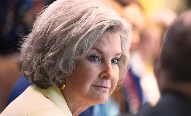 FILE - White House Chief of Staff Susie Wiles listens during a cabinet meeting at the White House, April 30, 2025, in Washington. (AP Photo/Evan Vucci, File)