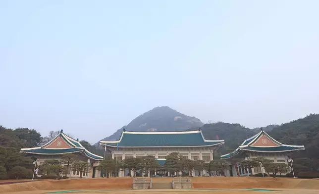 A general view of Cheong Wa Dae, also known as the Blue House, is seen in Seoul, South Korea, Monday, Dec. 29, 2025. (Kim Do-hun/Yonhap via AP)