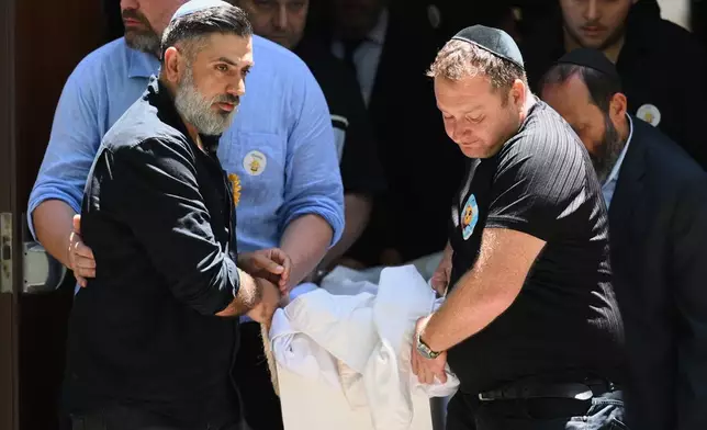 Family carry the coffin following a service for Bondi Beach mass shooting victim 10-year-old Matilda, whose last name is being withheld at the request of her family, in Sydney, Thursday, Dec. 18, 2025. (AP Photo/Steve Markham)