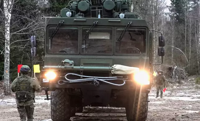In this image made from video provided by Russian Defense Ministry Press Service on Monday, Dec. 29, 2025, A Russia's Oreshnik missile system is seen during a training in an undisclosed location in Belarus. (Russian Defense Ministry Press Service via AP)