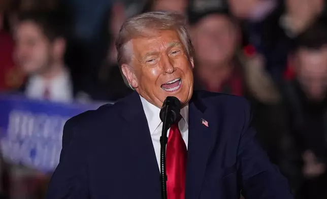 President Donald Trump speaks at the Mount Airy Casino Resort in Mount Pocono, Pa., Tuesday, Dec. 9, 2025. (AP Photo/Matt Rourke)