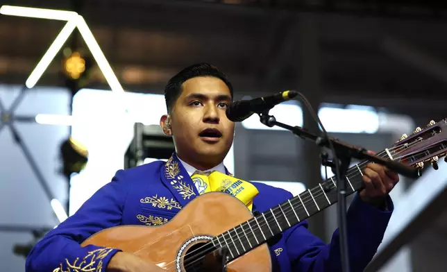 The Los Angeles Rams Mariachi Band performs before an NFL football game against the Tampa Bay Buccaneers, Sunday, Nov. 23, 2025, in Inglewood, Calif. (AP Photo/Jessie Alcheh)