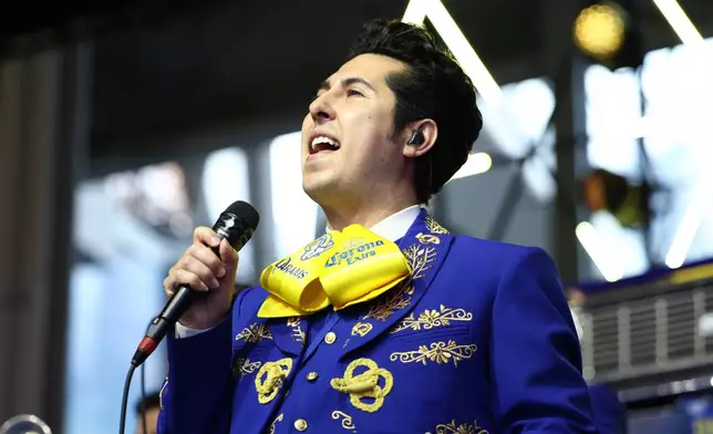 The Los Angeles Rams Mariachi Band performs before an NFL football game against the Tampa Bay Buccaneers, Sunday, Nov. 23, 2025, in Inglewood, Calif. (AP Photo/Jessie Alcheh)