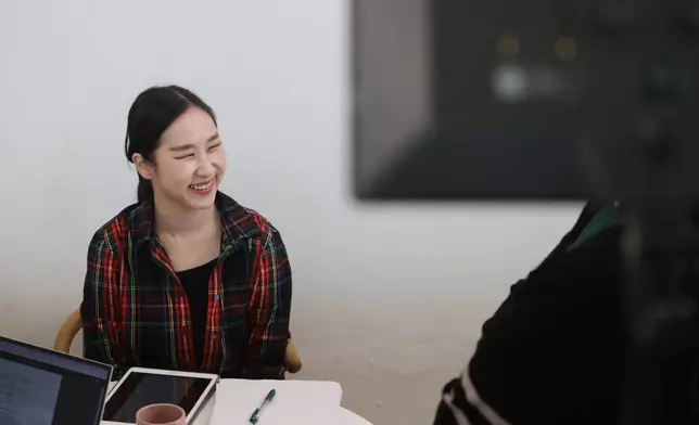 Amy Baik, a South Korean actor, performs a scene for an English-language demo reel she plans to submit to Hollywood casting directors in Seoul, Sunday, Nov. 9, 2025. (AP Photo/Juwon Park)