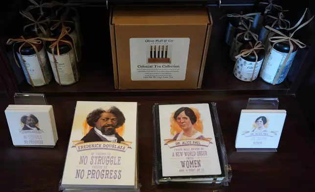 Items for sale are on display at the museum store at Independence National Historical Park, Tuesday, Dec. 9, 2025, in Philadelphia. (AP Photo/Matt Slocum)