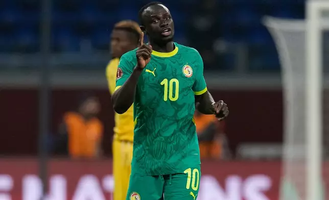 Senegal's Sadio Mane gestures during the Africa Cup of Nations group D soccer match between Benin and Senegal in Tangier, Morocco, Tuesday, Dec. 30, 2025. (AP Photo/Themba Hadebe)