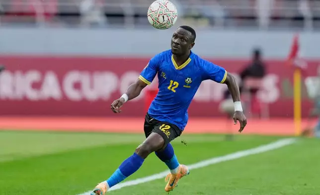 Tanzania's Simon Msuva controls the ball during the Africa Cup of Nations group C soccer match between Tanzania and Tunisia in Rabat, Morocco, Tuesday, Dec. 30, 2025. (AP Photo/Mosa'ab Elshamy)