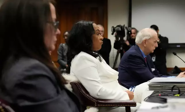 Fulton County District Attorney Fani Willis is seen at the Georgia State Capitol during questioning from a Georgia State Senate panel about her prosecution of President Donald Trump on Wednesday, Dec. 17, 2025, in Atlanta. (AP Photo/Brynn Anderson)