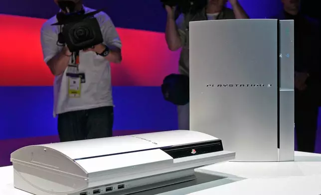 FILE - A PlayStation 3 video console is displayed during a news conference in Los Angeles on May 16, 2005. (AP Photo/Kevork Djansezian, File)