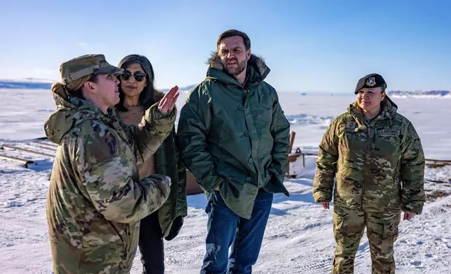 FILE - Vice President JD Vance and second lady Usha Vance tour the U.S. military's Pituffik Space Base in Greenland, Friday, March 28, 2025. (Jim Watson/Pool via AP, File)