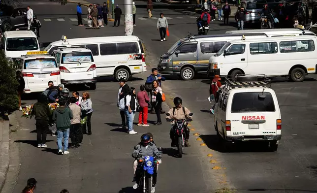 People walk during strike by the public transportation sector in La Paz, Bolivia, Friday, Dec. 19, 2025, after President Rodrigo Paz announced the end of fuel subsidies. (AP Photo/Freddy Barragan)