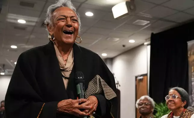 Rosalyn King laughs during a "family reunion" to commemorate the 70th anniversary of the Montgomery Bus Boycott, Friday, Dec. 5, 2025, in Montgomery, Ala. (AP Photo/Olivia Bowdoin)