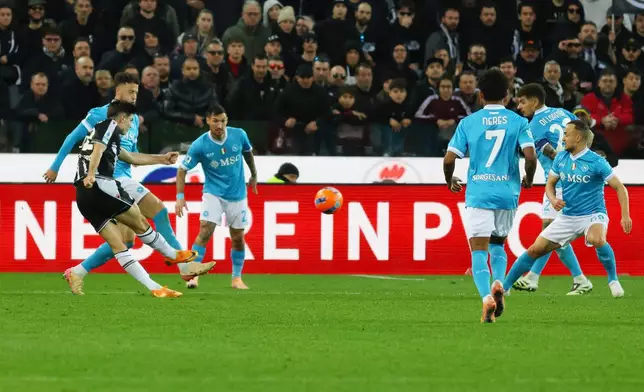 Udinese's Jurgen Ekkelenkamp controls a ball, during the Serie A soccer match between Udinese and Napoli, in Udine, north east Italy, Sunday, Dec. 14,2025. (Andrea Bressanutti/LaPresse via AP)
