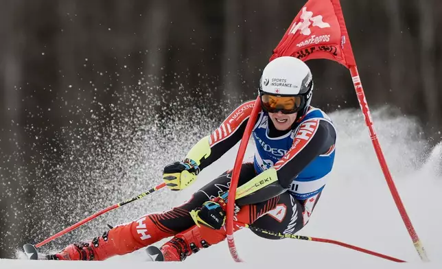 Canada's Erik Read competes in an alpine ski, men's World Cup Giant Slalom, in Hafjell, Norway, March 15, 2025. (AP Photo/Gabriele Facciotti, File)