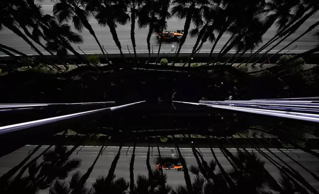 McLaren driver Oscar Piastri of Australia drives during a practice session at the F1 Las Vegas Grand Prix auto race, Nov. 20, 2025 in Las Vegas. (AP Photo/John Locher, File)