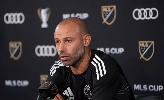 Inter Miami head coach Javier Mascherano speaks during news conference Thursday, Dec. 4, 2025, in Fort Lauderdale, Fla., ahead of Saturday's of the MLS Cup soccer match against the Vancouver Whitecaps. (Darryl Dyck/The Canadian Press via