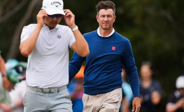 Adam Scott of Australia on the 9th Hole after completing his 1st round during the first round of the Australian Open golf tournament in Melbourne, Australia, Thursday, Dec. 4, 2025. (AP Photo/Asanka Brendon Ratnayake)