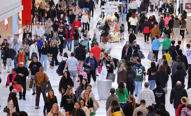 Shoppers browse through stores at Mall of America for Black Friday deals, Friday, Nov. 28, 2025, in Bloomington, Minn. (AP Photo/Adam Bettcher)