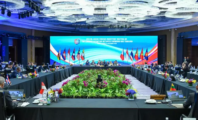 ASEAN Foreign Ministers' meeting convenes Monday, Dec. 22, 2025 in Kuala Lumpur, Malaysia to resume ceasefire talks after deadly border clashes between Thailand and Cambodia. (Thai MFA via AP)