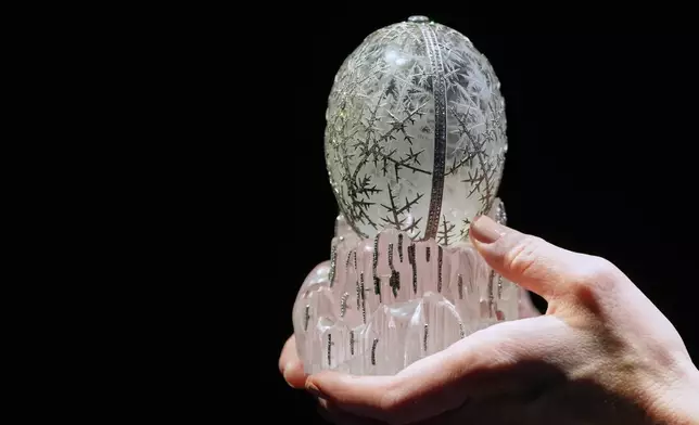 The Winter Egg by Faberge is displayed at Christie's auction rooms in London, Thursday, Nov. 27, 2025, it is expected to sell for in excess of 20 million UK Pounds when it is auctioned on Dec. 2. (AP Photo/Kirsty Wigglesworth)