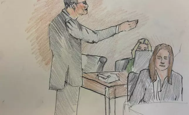 This courtroom sketch depicts defense attorney Steven Biskupic during Milwaukee County Circuit Judge Hannah Dugan's trial on Monday, Dec. 15, 2025 in Milwaukee, Wis. (Adela Tesnow via AP, Pool)