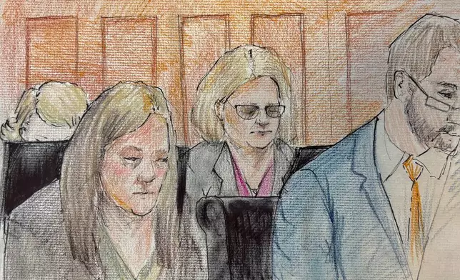 This courtroom sketch depicts Milwaukee County Circuit Judge Hannah Dugan in court as jury selection in her trial begins Thursday, Dec. 11, 2025 in Milwaukee, Wis. (Adele Tesnow via AP)