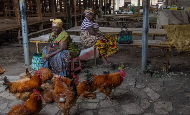 Women selling chickens wait for customers at the Virunga market in Goma, Democratic Republic of Congo, Feb. 27, 2025, one month after Rwanda-backed M23 rebels captured the city. (AP Photo/Moses Sawasawa, File)