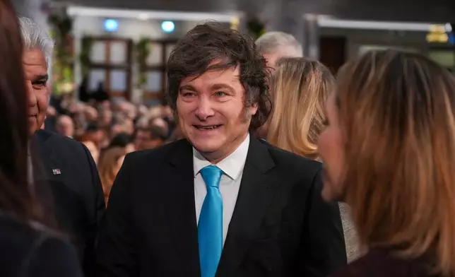 Argentine's President Javier Milei arrives at Oslo City Hall before the award ceremony of the Nobel Peace Prize, in Oslo, Norway, Wednesday Dec. 10, 2025. (Ole Berg-Rusten/NTB Scanpix via AP)
