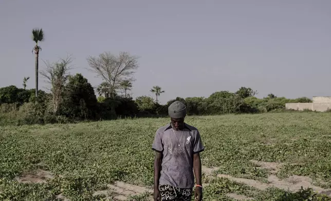 Cheikh Diouf, a farmer, walks on Oct. 25, 2025, near where his father was killed during a confrontation with a herder in January 2025, near the village of Keur Mame Mareme, Thies region, Senegal. (AP Photo/Andrea Ferro)