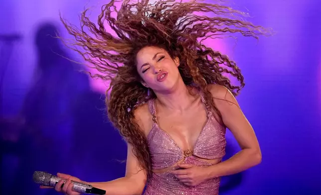 Colombian superstar Shakira performs during her "Las Mujeres Ya No Lloran," or Women Don't Cry Anymore, world tour in Buenos Aires, Argentina, March 7, 2025. (AP Photo/Natacha Pisarenko, File)