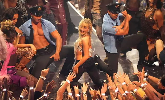 Sabrina Carpenter performs "Tear" during the MTV Video Music Awards at UBS Arena in Elmont, N.Y., Sept. 7, 2025. (Photo by Charles Sykes/Invision/AP File)